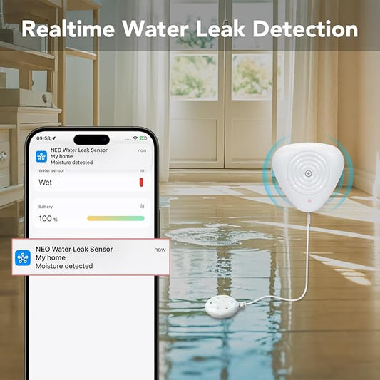 NEO Zigbee 3.0 Water Leak Detector, Smart Water Sensor Alarm for Home & Basement, Compatible with SmartThings and Home Assistant (ZHA & Z2M), 2 Pack