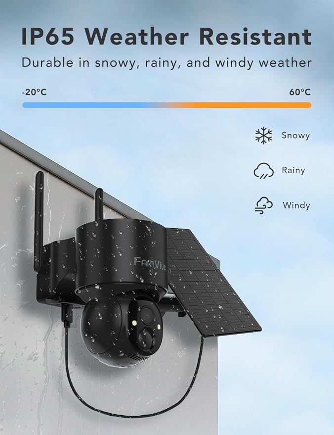 2K Solar Security Cameras Wireless Outdoor, 360°PTZ Battery Powered Cameras for Home Security, 2.4G WiFi Outdoor Camera with Color Night Vision, IP66 Waterproof, Motion Sensor Alarm, Black-2P