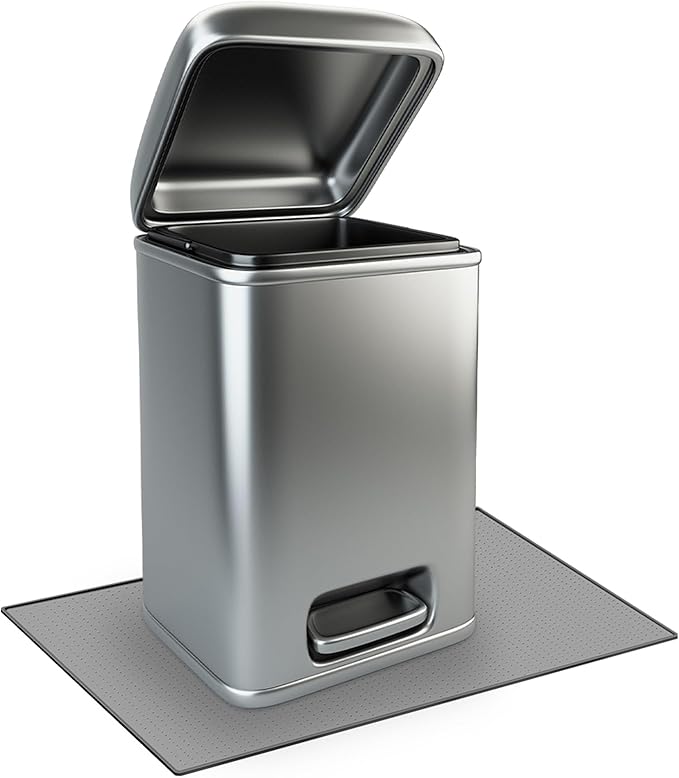Tinideya Waterproof Trash Can Mat with Raised Edge Non Slip Under Garbage Mat Trash Can Pads Protective Silicone Rubber Tray for Kitchen to Avoid Spills Floor Scratches(Gray,15.8" X 23.6")