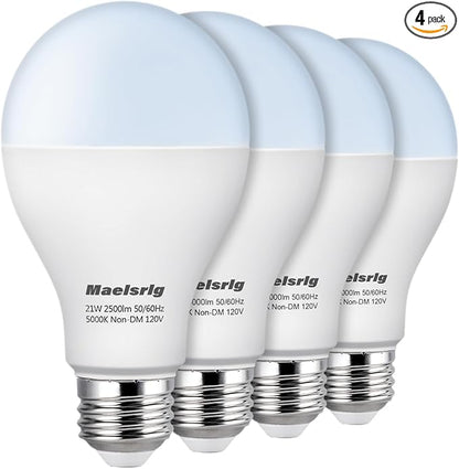 Maelsrlg 150 Watt Equivalent LED Bulb, 21W Super Bright 2500 Lumens A21 Light Bulbs, Daylight 5000K, Non-Dimmable, E26 Base, 4-Pack