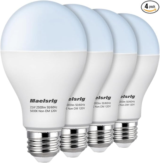 Maelsrlg 150 Watt Equivalent LED Bulb, 21W Super Bright 2500 Lumens A21 Light Bulbs, Daylight 5000K, Non-Dimmable, E26 Base, 4-Pack