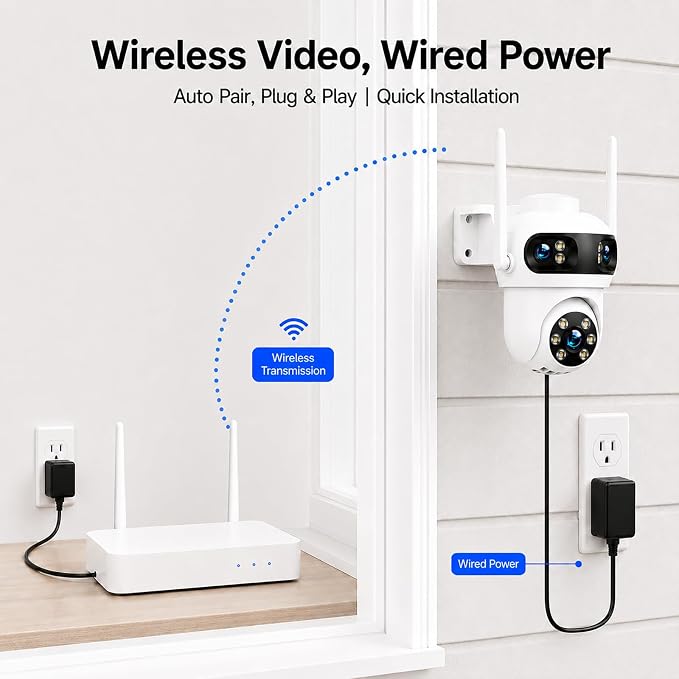 CAMCAMP Triple-Lens Wireless Security Camera System Outdoor with 12 Views | 4 Auto Huamn Tracking PTZ Cameras & 10CH 500GB NVR Kit, Dual-Band WiFi Home Surveillance for Multi-Angle Property Protection