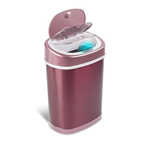 Ninestars Automatic Motion Sensor Trash Can, 4 Gallon, Waterproof, Smart Adsorption, for Bathroom, Bedroom, Kitchen, Office (Burgundy)