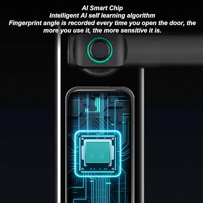 Smart Door Lock with Fingerprint Scanner, Keyless Entry with Handle, Biometric Password Card APP Control for Bedroom Home Hotel Office