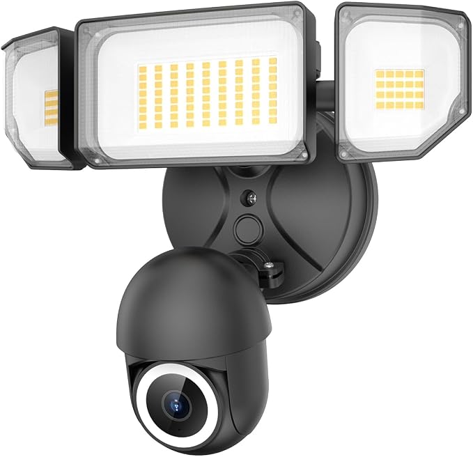Floodlight Camera Hardwired 6500LM, 2K+ UHD Outdoor Security Camera, 360° Pan & Tilt View, AI Detection & Tracking, 24/7 Recording, Color Night Vision, 5GHz/2.4GHz WiFi, Compatible with Alexa