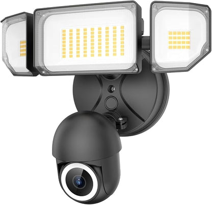 Floodlight Camera Hardwired 6500LM, 2K+ UHD Outdoor Security Camera, 360° Pan & Tilt View, AI Detection & Tracking, 24/7 Recording, Color Night Vision, 5GHz/2.4GHz WiFi, Compatible with Alexa