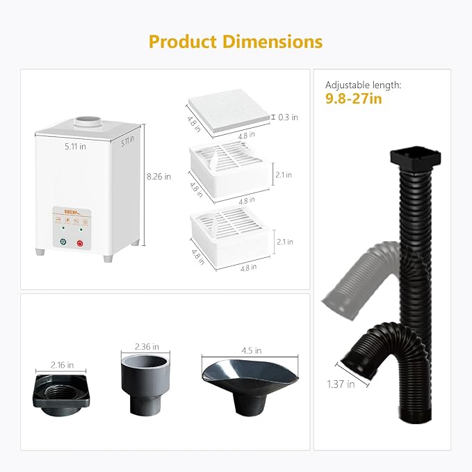 Desktop Fume Extractor for Laser Engraving, HEPA & Activated Carbon Filtration System, 99.97% Smoke & Dust Capture, 168m³/h Suction, Multi-Adapter for Sielux & xTool F1, Low Noise, 110V–220V