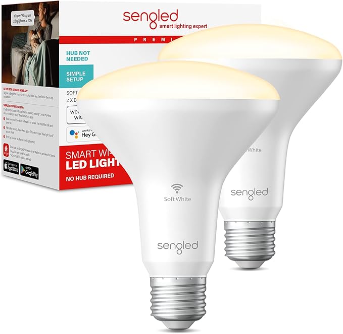 Sengled Alexa Light Bulbs, Updated FFS Smart Flood Light, Smart Bulb That Works with Alexa & Google Assistant, 7.5W 65W Equivalent,2700K BR30 Smart Light, No Hub Required, 2.4Ghz WiFi Only, 2 Pack