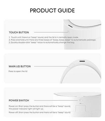 TOWNEW T AIR ONE Smart Trash Can, 2.6 Gallon Automatic Garbage Can with Self-Sealing and Self-Changing, Motion Sense Activated Rechargeable Trashcan for Living Room Bedroom Workshop Kitchen, White