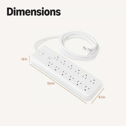 Amazon Basics 12-Outlet Surge Protector Power Strip, 4000 Joules, 8ft Extension Cord, Rectangle, for Home, Office, Gaming Room, White