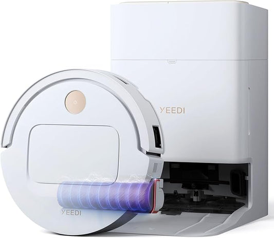 Yeedi M14 Plus Robot Vacuum and Mop with All-in-One Station, 18000Pa, OZMO Roller Instant Self-Washing Mopping, 167℉ Hot Water Mop Washing & Self-Drying, ZeroTangle 3.0, Self-Emptying, White
