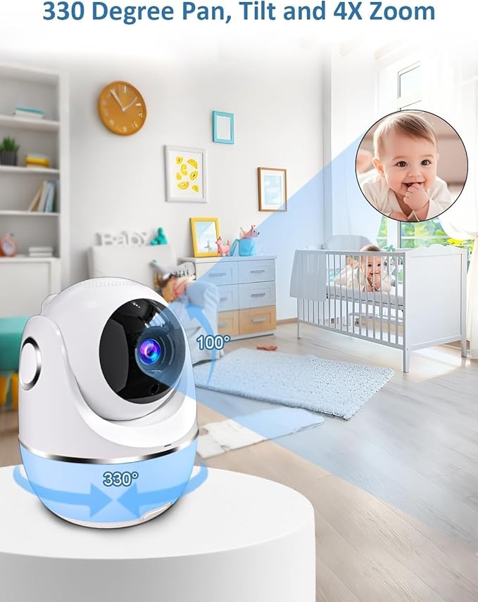 1080P Baby Monitor No WiFi, Pan Tilt 4X Zoom 5000mAh Battery Video Baby Monitor with Camera and Audio, 2-Way Talk, Night Vision, VOX, 1200FT