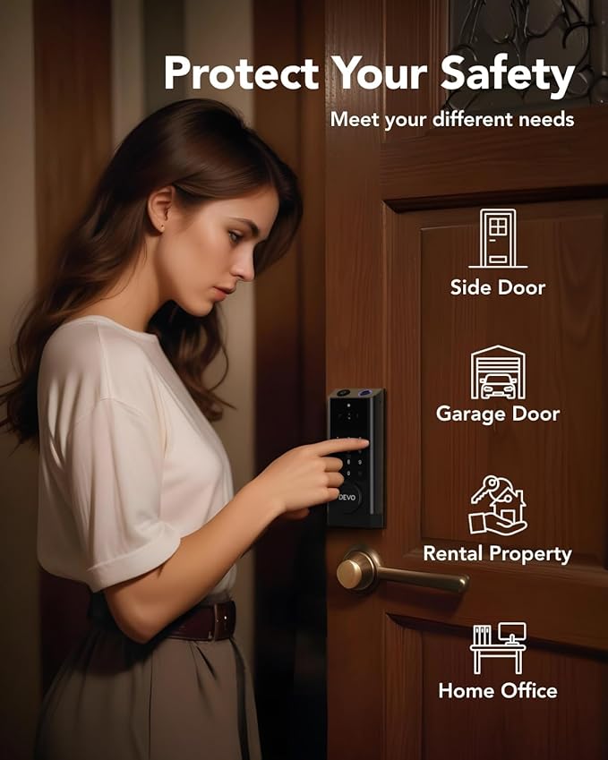 DEVO G1 Video Smart Lock with Camera & Doorbell, 6-in-1 Keyless Entry Door Lock for Front Door with Fingerprint, Auto Locks, App Remote, Wi-Fi Smart Deadbolt Black