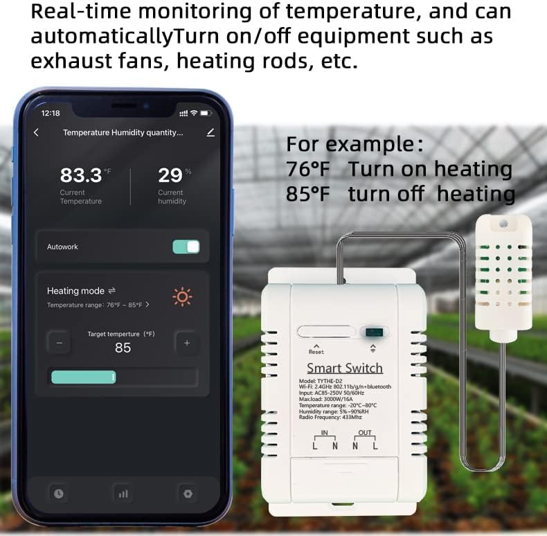 Tuya Smart WiFi 16A Temperature Humidity Switch Sensor Module with Energy Consumption Monitoring, APP Bluetooth Wireless Remote Control,Works with Alexa Google Home (Temperature Humidity)