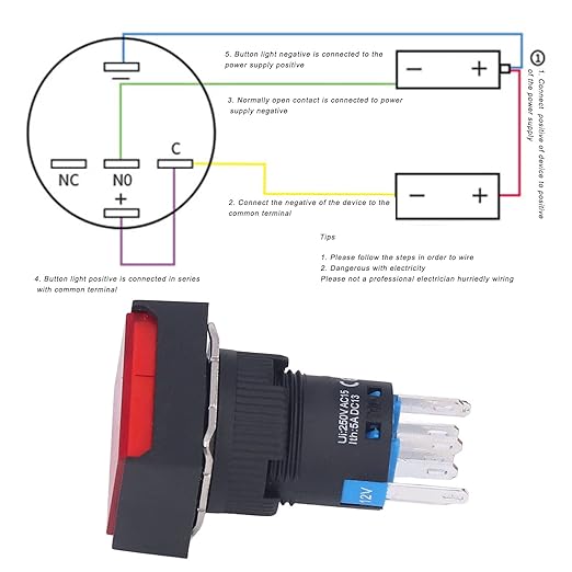 25Pcs Micro Squares Push Button Switch 16mm 12V Self Locking with Light ABS Brass for Automation Equipment DIY Electrical Installation (Red)