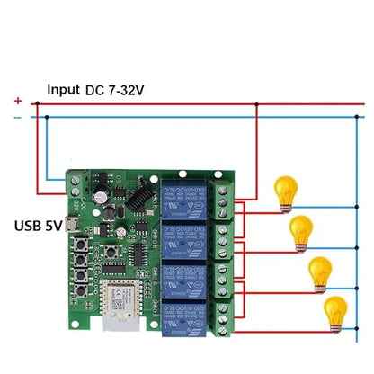 4 Channel 12V ZigBee Relay Switch with Clean Contact, Adjustable Self-Lock and Momentary Interlock Working Mode,Automate Garage Gate Door Blind(Zigbee Hub Needed)