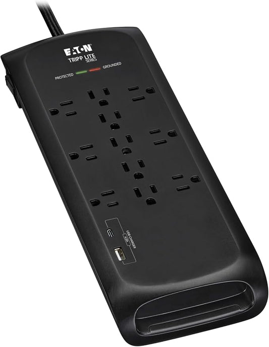 Eaton Tripp Lite Series Surge Protector Power Strip with Flat Plug Braided Extension Cord + 2 USB Charging Ports, 4200 Joules, 8ft Cable, Manufacturer's (TLP118DBUC)