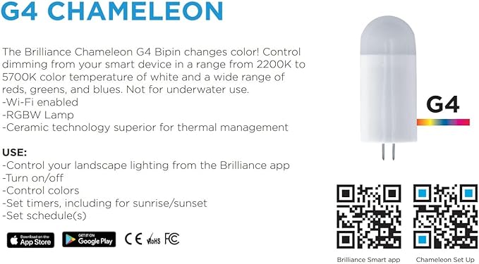 SPW Brilliance BRI-G4-CHM-2.5-RGBW Chameleon Color Change G4 Bi-Pin Lamp 2.5W 5700K Omni-Directional BRIG4CHM2.5RGBW