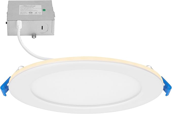 Maxxima 6 in. Slim Recessed LED Downlight with Night Light, 900 Lumens, 12 Watts, 5 CCT 2700K/3000K/3500K/4000K/5000K, 2000K Night Light, Dimmable, 90 CRI, Junction Box Included