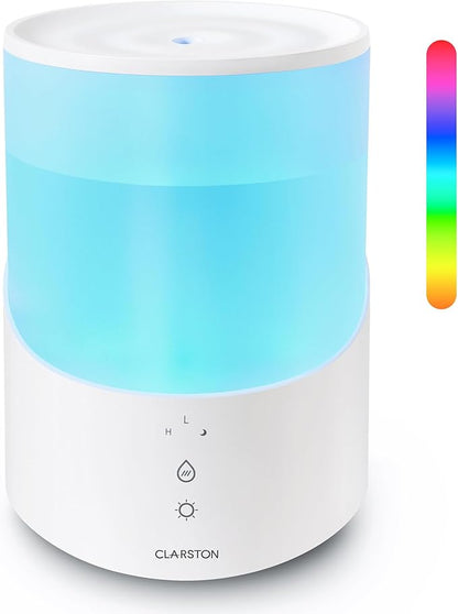 Clarston Humidifiers for Bedroom, 2.5L Cool Mist Humidifier with Essential Oils Diffuser and Nightlight, Top Fill Humidifiers for Home Large Room, Timer, Auto Shut-off, 25H Runtime