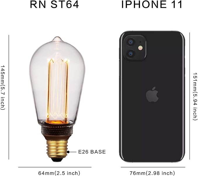Vintage Edison Light Bulb, Decorative Dimmable LED Bulb, 3.5W Low Lumen Eye-Caring Soft Dim Lighting for Mood(Not Daylight White), Virtual Squirrel Cage Filament, E26 Medium Base, Clear RN ST64
