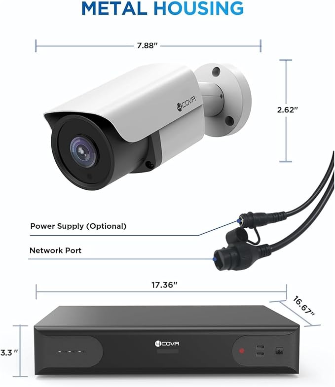4COVR 64 Channel Security Camera System PoE 4K, AI Human/Vehicle Detection, UtraHD 8MP NVR 16TB HDD, 48Pcs 8MP Commercial Bullet IP Camera IP67 Night Vision, 24/7 Business Surveillance, LY37EX8M6448