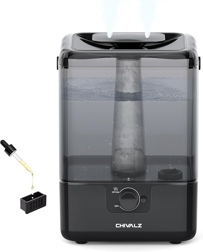 CHIVALZ Humidifiers for Bedroom Large Room, 6L Cool Mist Top Fill Humidifier with Essential Oil Diffuser, 26dB Quiet Ultrasonic Humidifier for Baby Nursery Plants, 50H Runtime Night Light Black