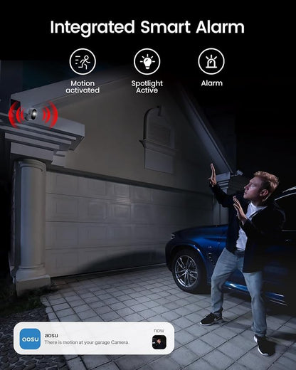 aosu 3K/5MP Security Cameras Outdoor Wireless Home Surveillance System, Solar Powered, 166° Ultra-Wide-Angle, HD Color Night Vision, Spotlight & Siren Alarm, Motion Alert, Easy Setup, 4-Cam-Kit