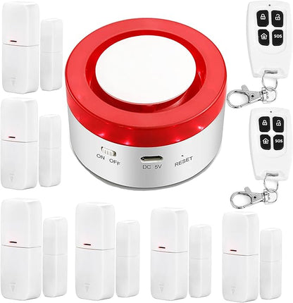 WiFi Door Alarm System: DIY Wireless Smart Home Security System Kit with APP Alerts, 9 Pieces-Kit (Alarm Siren, Door Window Sensor, Remote), Compatible with Alexa/Google, for House, Apartment