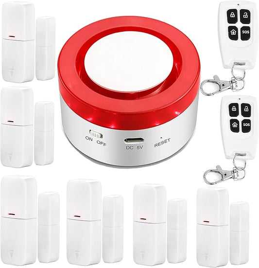WiFi Door Alarm System: DIY Wireless Smart Home Security System Kit with APP Alerts, 9 Pieces-Kit (Alarm Siren, Door Window Sensor, Remote), Compatible with Alexa/Google, for House, Apartment
