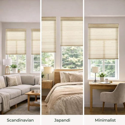 ZSHINE Motorized Linen-Look Roller Shades for Windows, Rechargeable Smart Light Filtering Blinds Compatible with Alexa (82191A)