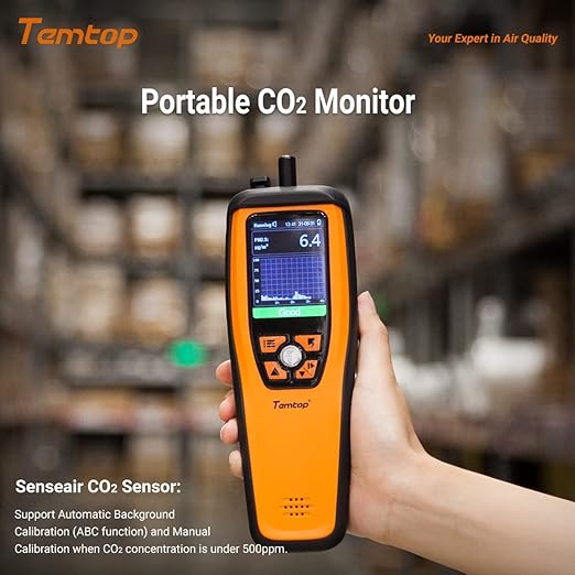 Temtop Air Quality Monitor CO2 Detector Professional Carbon Dioxide PM2.5 PM10 Formaldehyde Temperature and Humidity Monitor w/Audio Alarm Data Export (M2000 2nd)