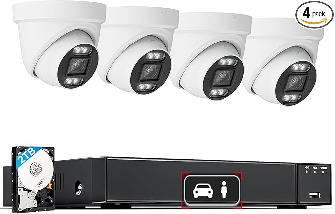 4K POE Security Camera System Outdoor, 8MP Smart Cameras System for Business Home, with AI Motion Detection, 12MP NVR with 2TB HDD for 24/7 Recording