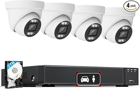 4K POE Security Camera System Outdoor, 8MP Smart Cameras System for Business Home, with AI Motion Detection, 12MP NVR with 2TB HDD for 24/7 Recording