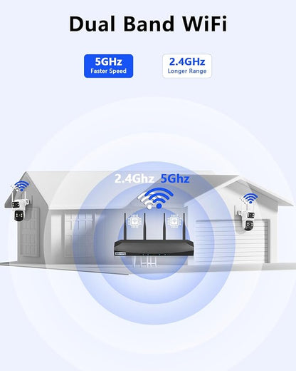 【2-Way Audio & Auto Tracking】 4MP PTZ Security Cameras Wireless Outdoor, Wireless Cameras for Home Security, Home Video Security Cameras System, Surveillance DVR Kits