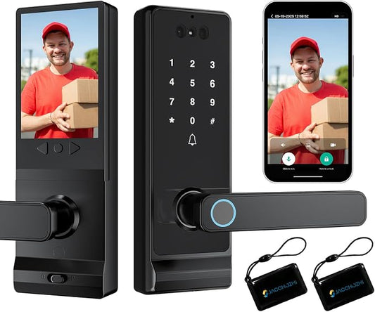 Smart Lock with Camera, Doorbell, Lever Handle, Screen for Front Door