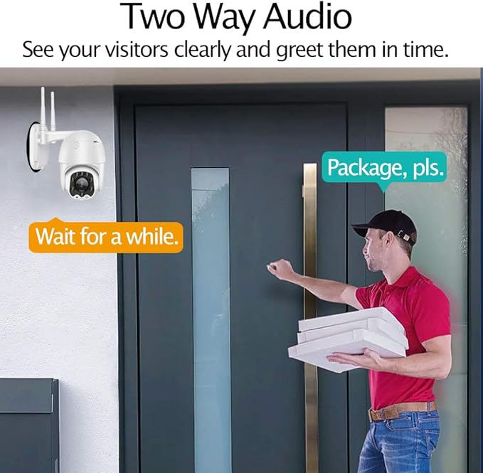 Outdoor PTZ WiFi IP Security Camera 1080P Home Surveillance Camera Pan/Tilt Two-Way Audio Motion Detection Color Night Vision Auto Tracking CamHiPro APP AT-200DW