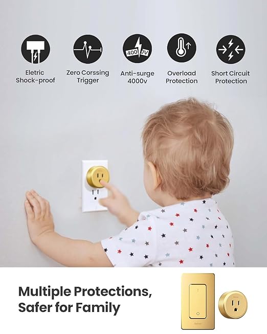 Zoiinet Remote Control Outlet Plug Switch, Buckle Design & Removable Wireless Light Switch, 1500W On Off for Household Appliances, 300 ft, No Wiring No WiFi, Programmable, Golden