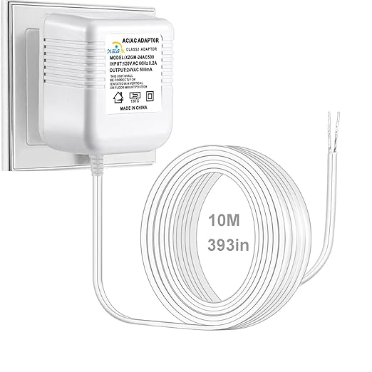 24V Doorbell Transformer Compatible with Nest Honeywell Ecobee Sensis All Models of Ring Doorbells Thermostats Power Adapter (33FT White, 12.0, Watts)