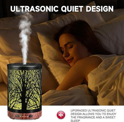 Oil Diffuser with Essential Oils Set, Aromatherapy Diffuser with 7 Color Lights and Auto Shut-Off, Cool Mist Diffuser with 6 Oils Gift Pack for Home Office (Tree with Oils)