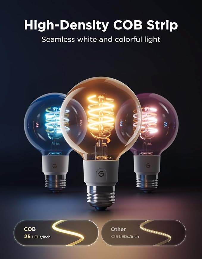 Govee Edison Bulbs, Smart Vintage Light Bulbs, RGBWW Color Changing G25 Vanity Light Bulb, Compatible with Matter, Alexa & Google Assistant, LED Filament Bulb for Living Room Kitchen E26 Base 4 Pack