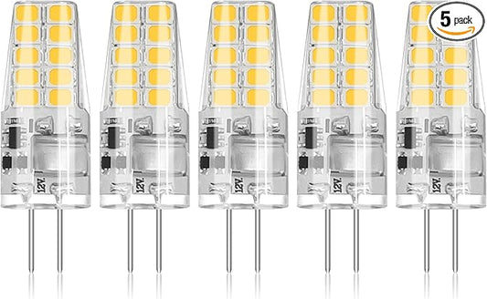 BUBO 5 Pack G4 LED Bulb 2W Equivalent 30W 3000K Warm White 250 Lumens 360°Beam Angle, T3 Halogen Bulb Replacement Landscape Bulbs, AC/DC 12V Led Lights G4 Bi-Pin Base for Outdoor Landscape Lighting