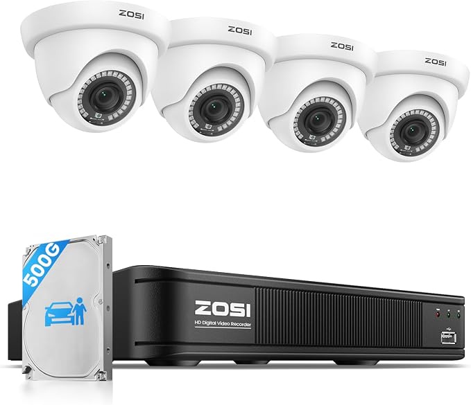 ZOSI 3K Lite Wired Security Camera System, 4 X 2MP Dome Cameras, 500GB HDD