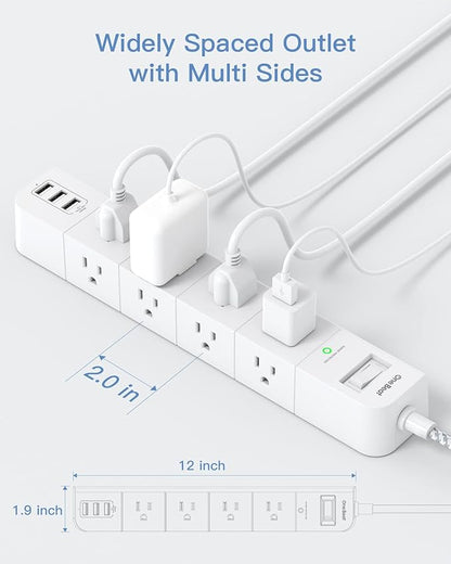 One Beat 10 ft Extension Cord,Power Strip Surge Protector 8 Widely AC Outlets 3 USB,Flat Plug,Desktop Charging Station with Overload Protection,Wall Mount for Home,Office,Travel,Computer ETL Listed