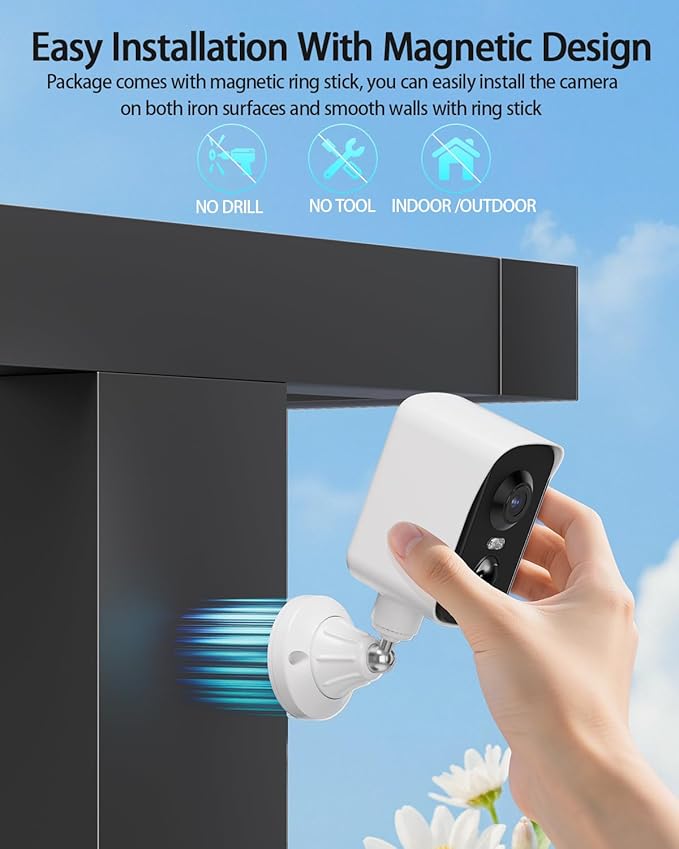 fanxiang 2K Magnetic Security Camera Outdoor Wireless Rechargeable Battery Camera WiFi, 300° Pan Rotating, AI Motion Detection, PIR, Spotlight, Siren, Two-Way Talk, IP65, SD/Cloud Storage
