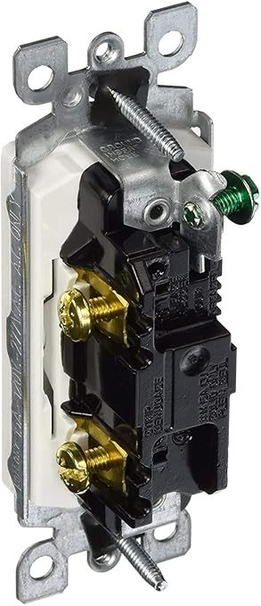 Leviton 15 Amp, 120/277 Volt, Decora Rocker Single-Pole AC Quiet Switch, Residential Grade, Grounding, 5601-2W, White