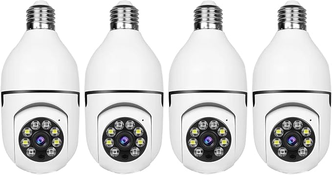 Light Bulb Security Camera -5G& 2.4GHz WiFi 2K Security Cameras Wireless Outdoor Motion Detection and Alarm,Two-Way Talk,Color Night Vision,Human Detection, Bulb Camera Compatible with Alexa 4Pack
