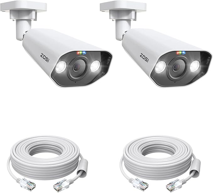 ZOSI 2Pack 4K PoE Security Cameras with Ethernet Cables, Person/Vehicle Detection, 2-Way Audio, Color Night Vision, Weatherproof, Outdoor Indoor Add on Camera Only Compatible 8MP/4K POE NVR
