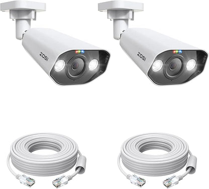 ZOSI 2Pack 4K PoE Security Cameras with Ethernet Cables, Person/Vehicle Detection, 2-Way Audio, Color Night Vision, Weatherproof, Outdoor Indoor Add on Camera Only Compatible 8MP/4K POE NVR