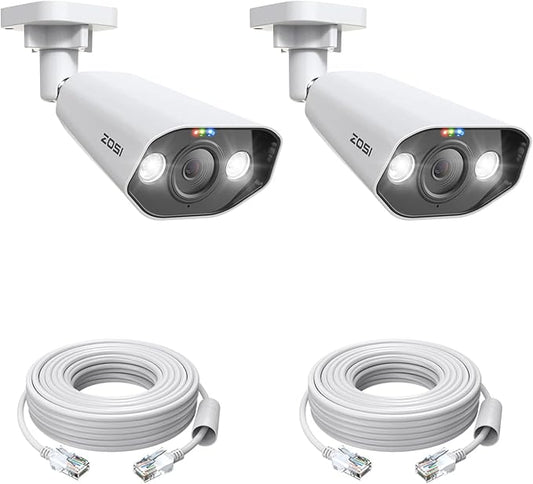 ZOSI 2Pack 4K PoE Security Cameras with Ethernet Cables, Person/Vehicle Detection, 2-Way Audio, Color Night Vision, Weatherproof, Outdoor Indoor Add on Camera Only Compatible 8MP/4K POE NVR